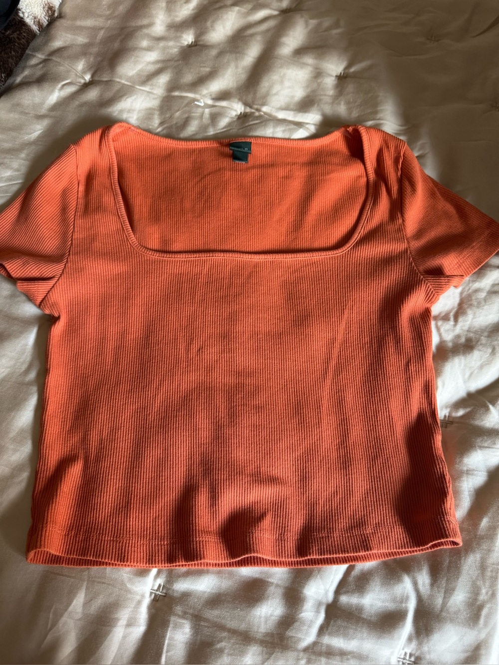 wild fable Square Neck Ribbed Short Sleeve Top - Orange